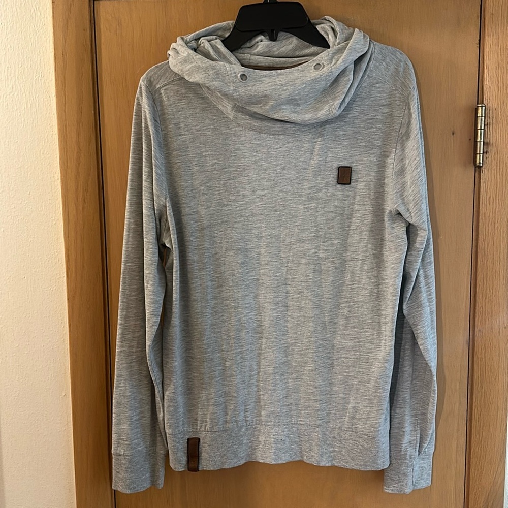 Naketano Brave New World Cowl Neck Hoodie Shirt Sweatshirt Gray Size Large